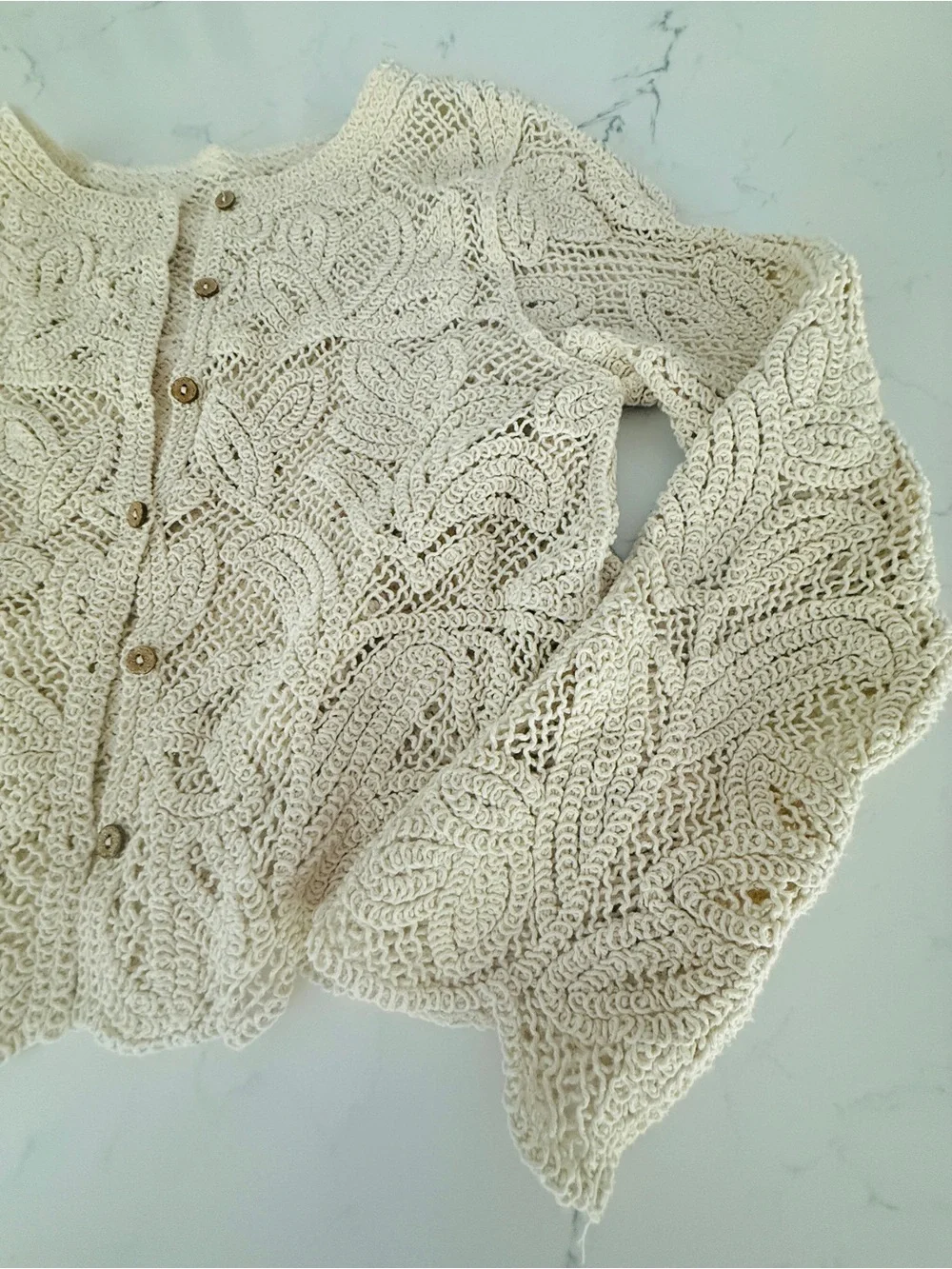 Cream Crochet Button-Front Women's Sweater - Picture 5 of 6
